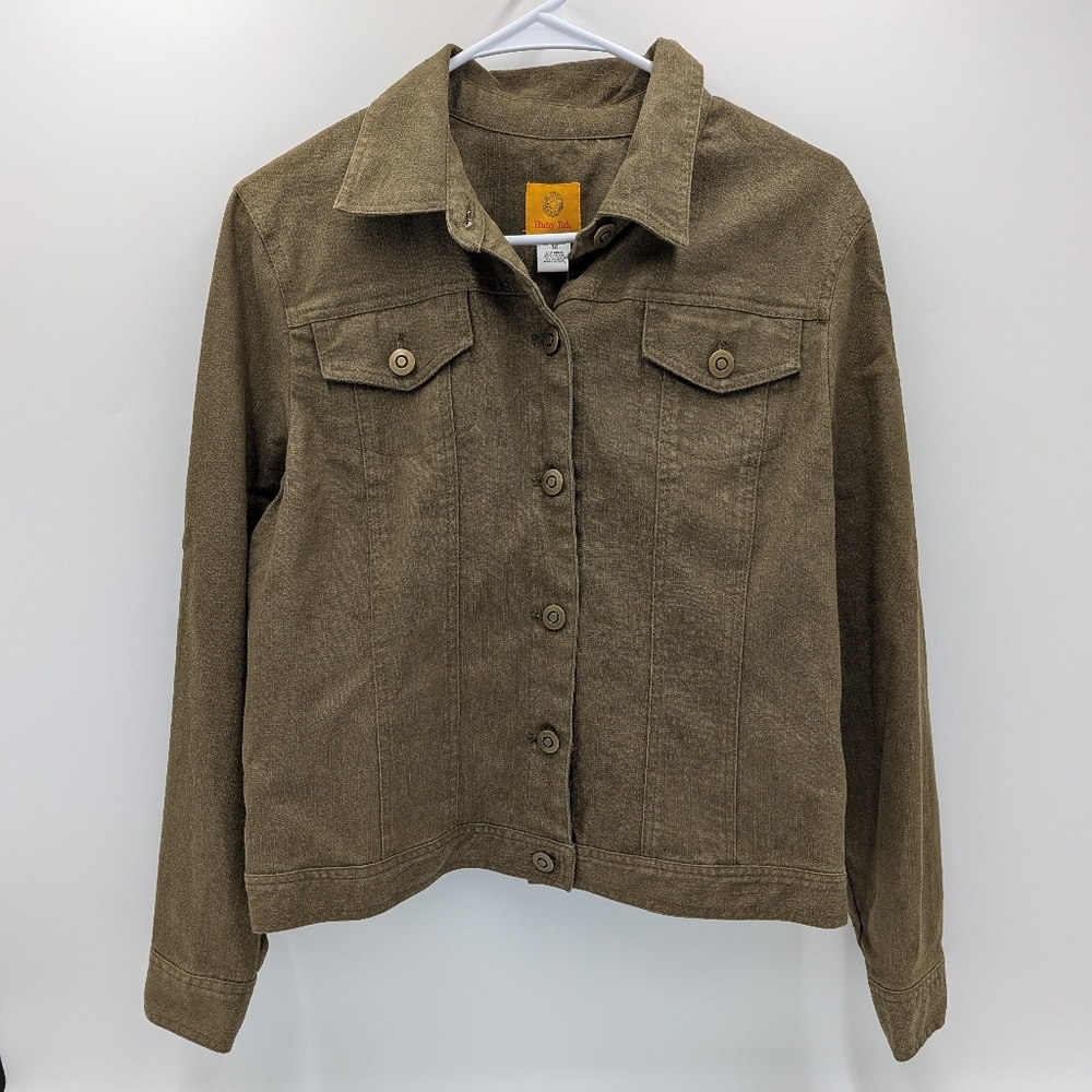 Ruby Rd Olive Green Denim Jacket Eco-Moss Utility-Luxe Cabincore 12 Gorpcore